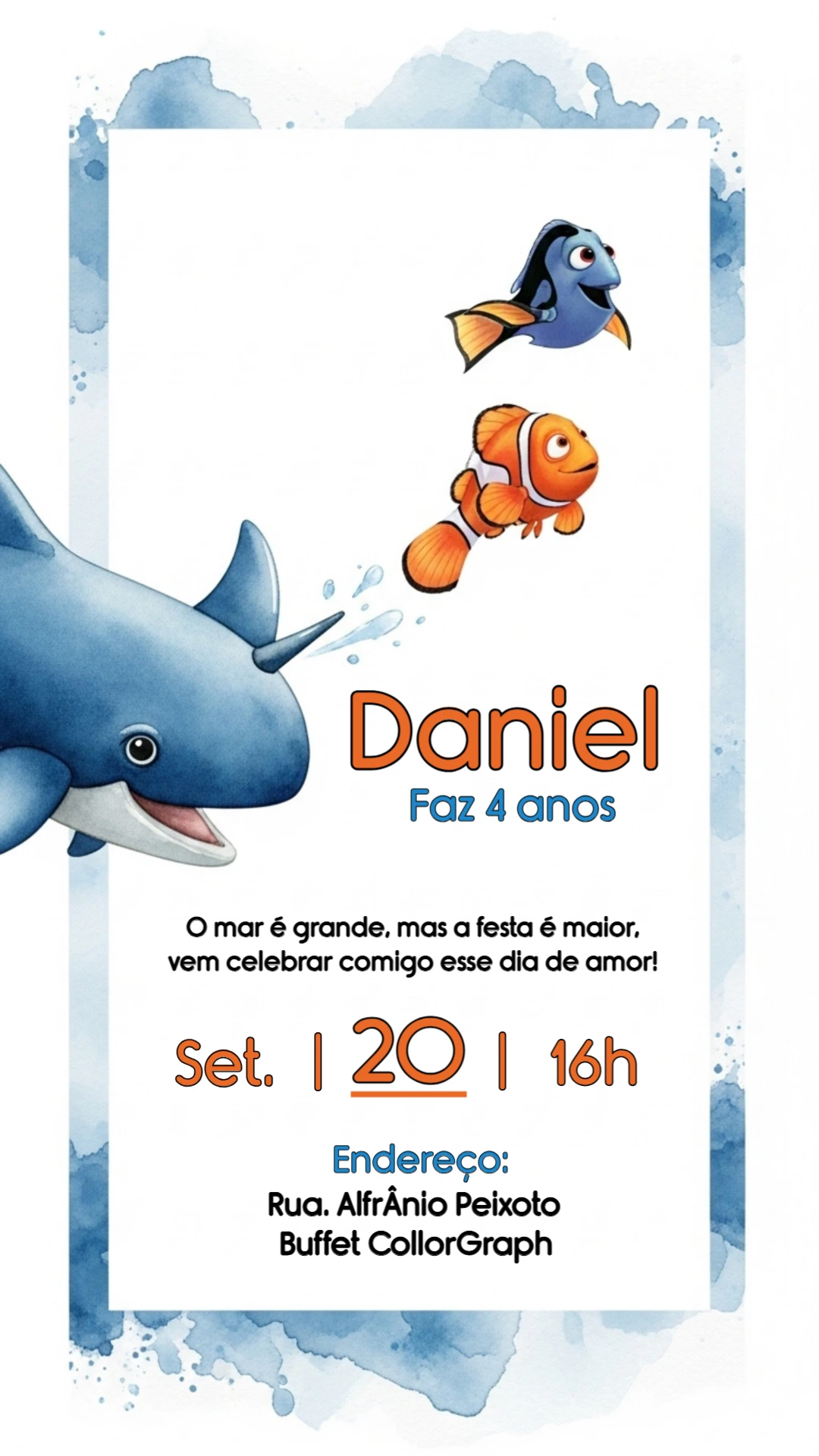 Convite Aniversário Procurando Nemo com Personagens para Editar