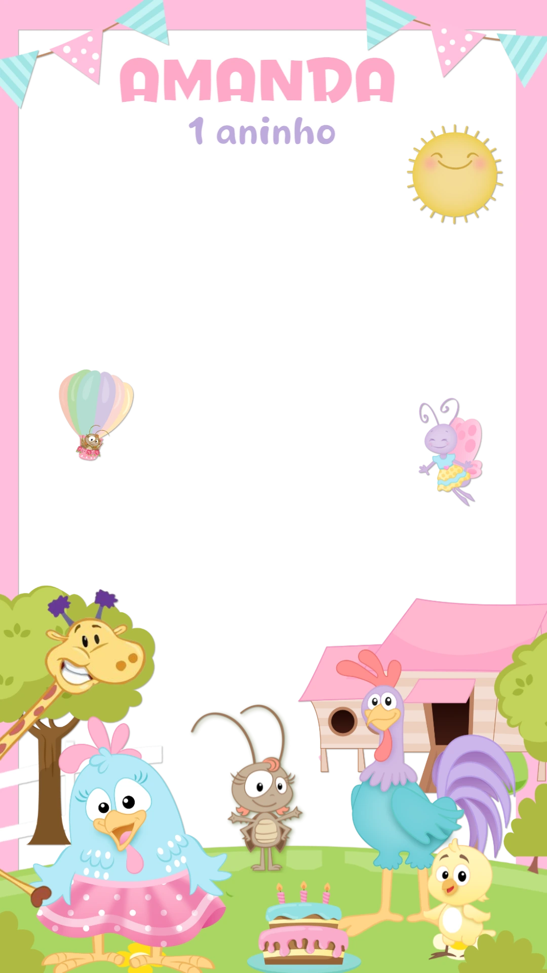 Moldura Aniversário Galinha Pintadinha Candy para Editar Online