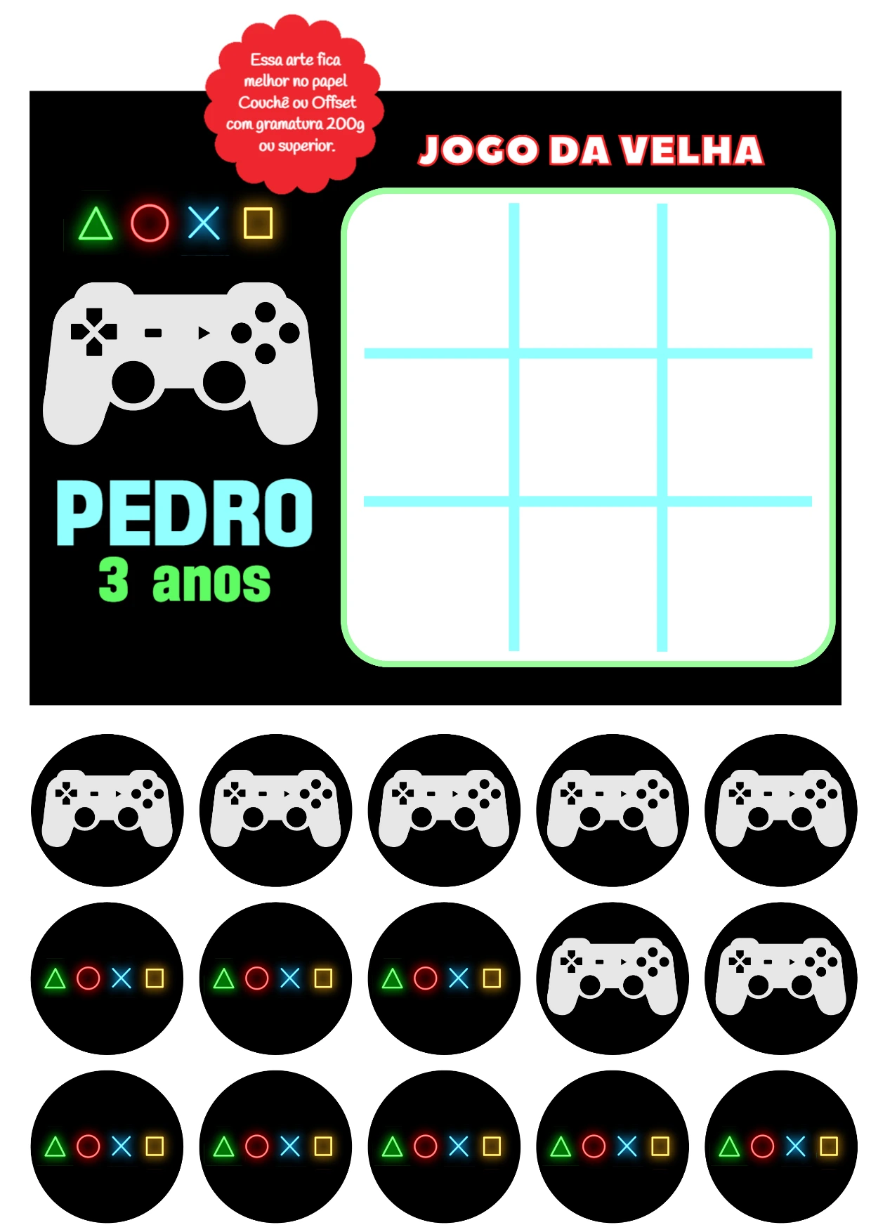 Jogo da Velha Gamer para Festa de Aniversário para Editar