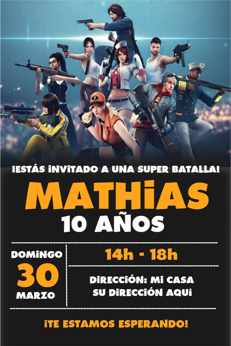 Invitación Digital de Cumpleaños Free Fire para Editar