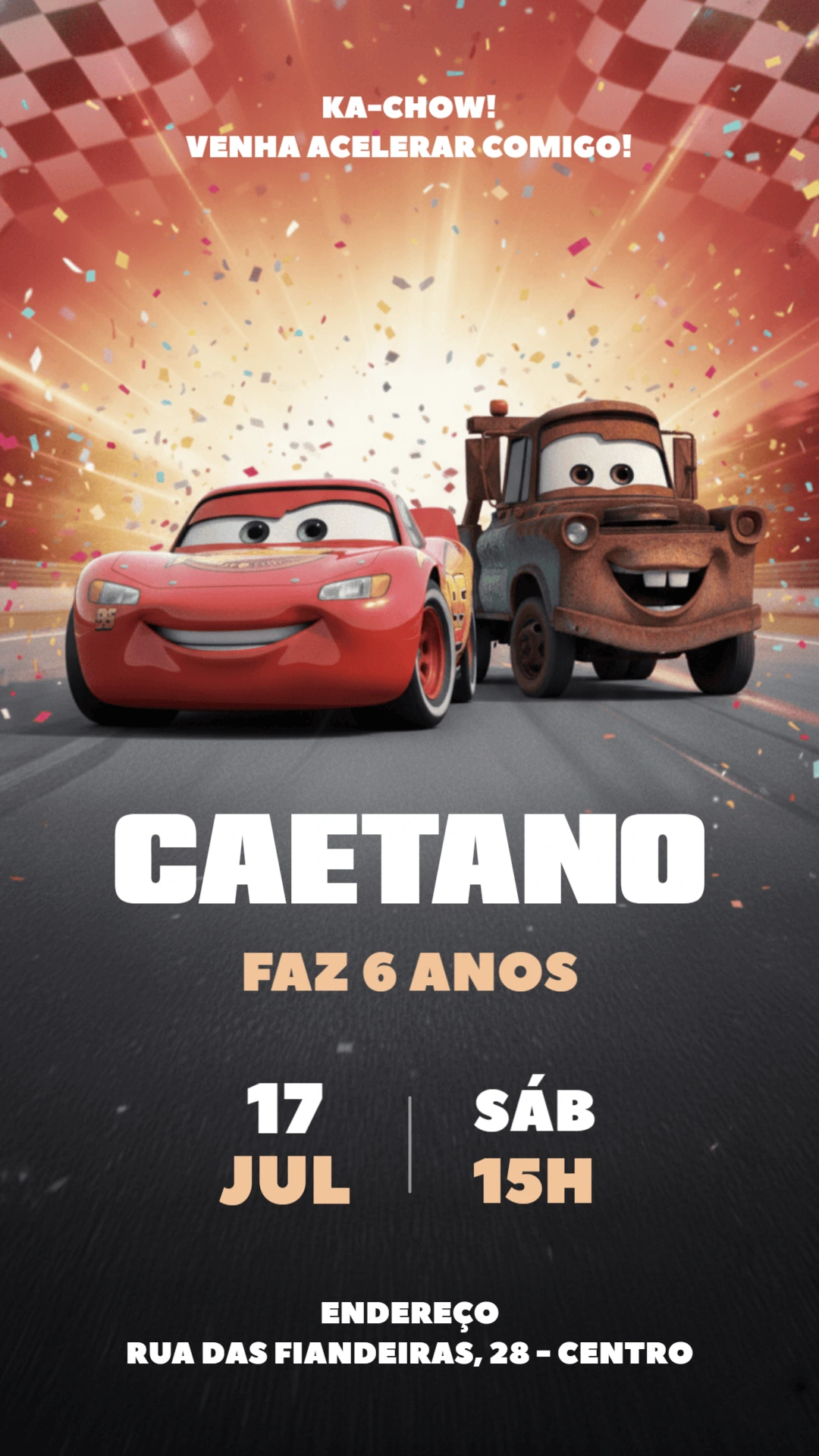 Convite de Aniversário Carros com Relâmpago McQueen para Editar