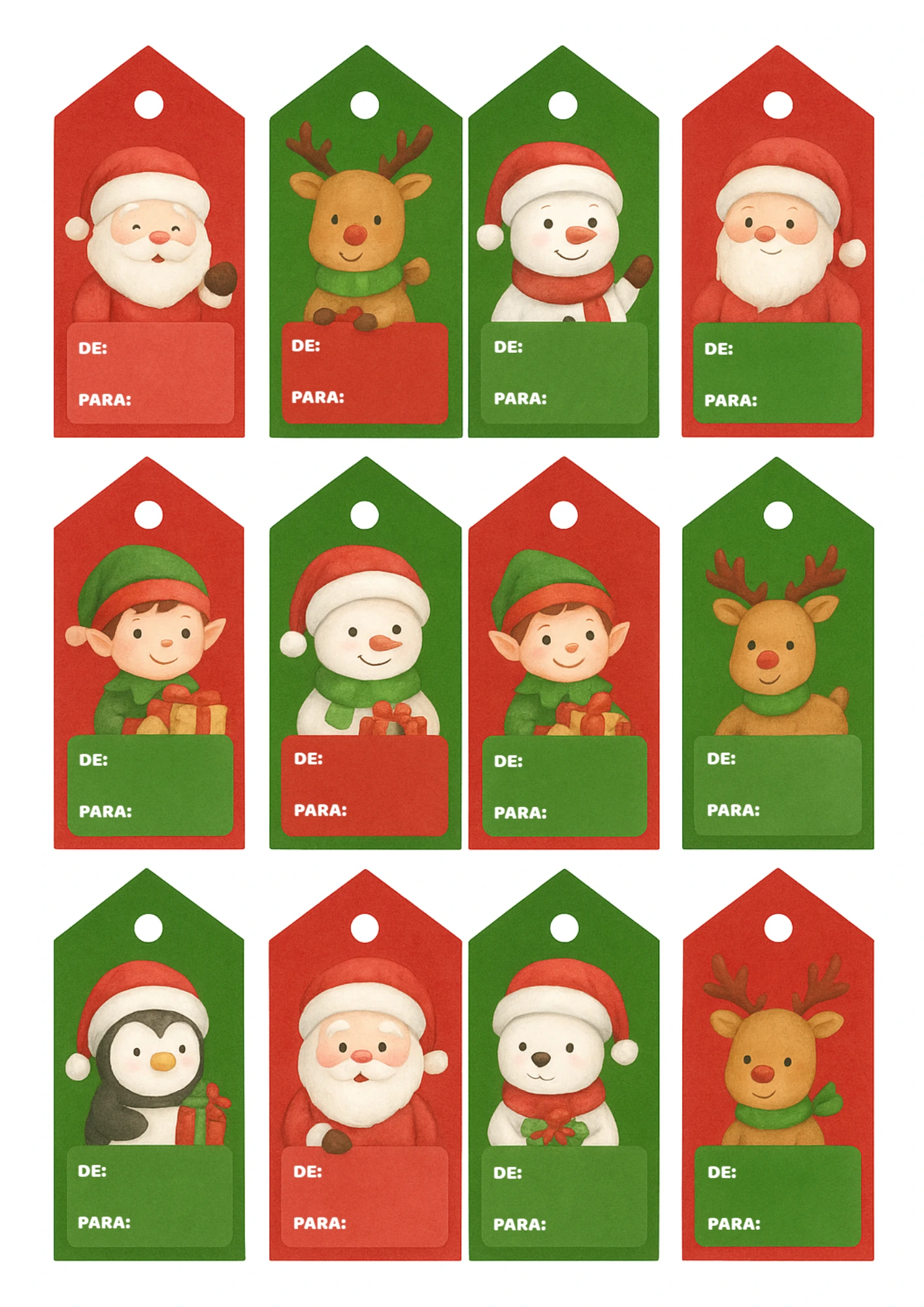 Etiquetas de Natal com Personagens para Editar e Imprimir