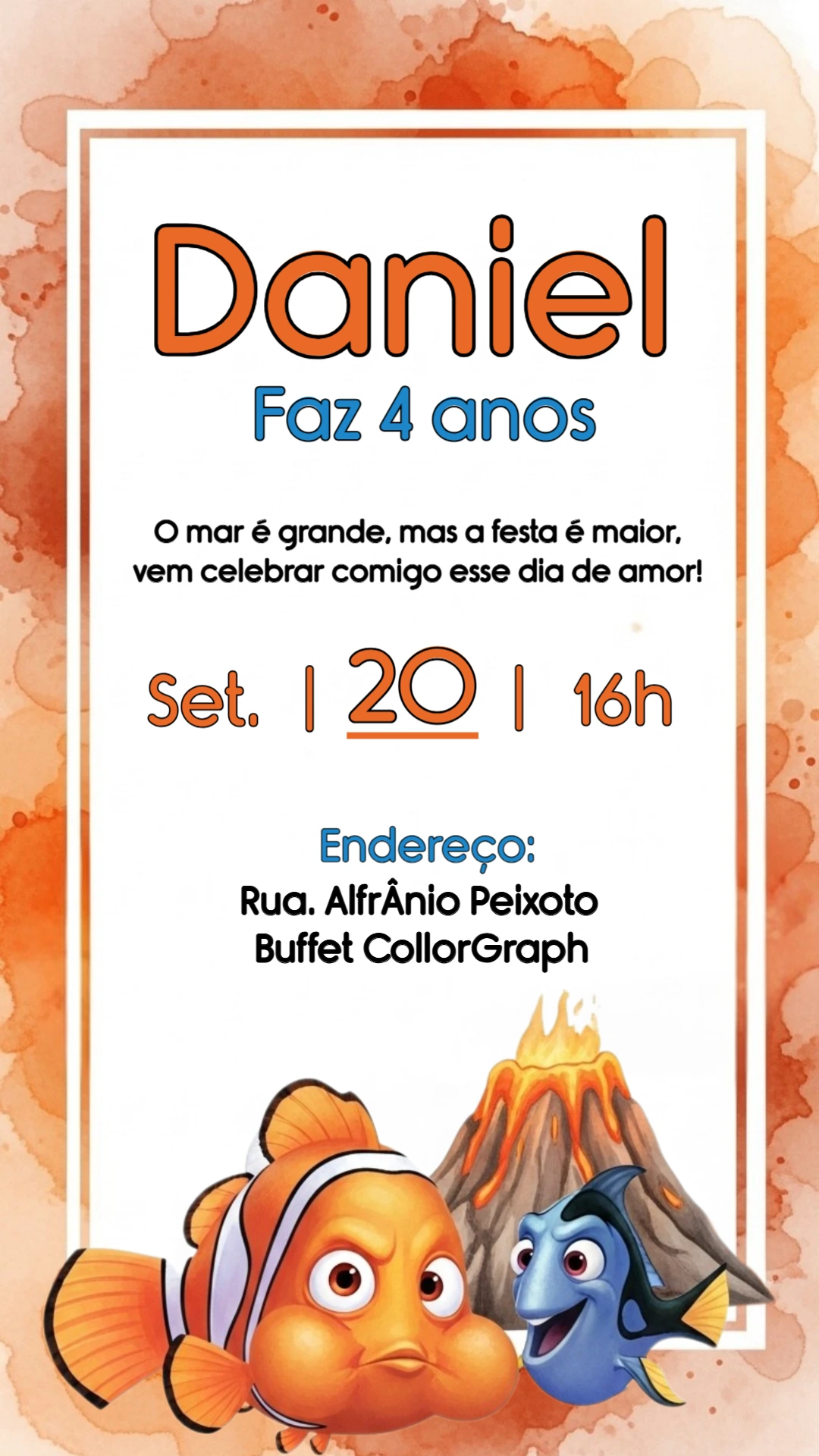 Convite Aniversário Procurando Nemo para Editar Online