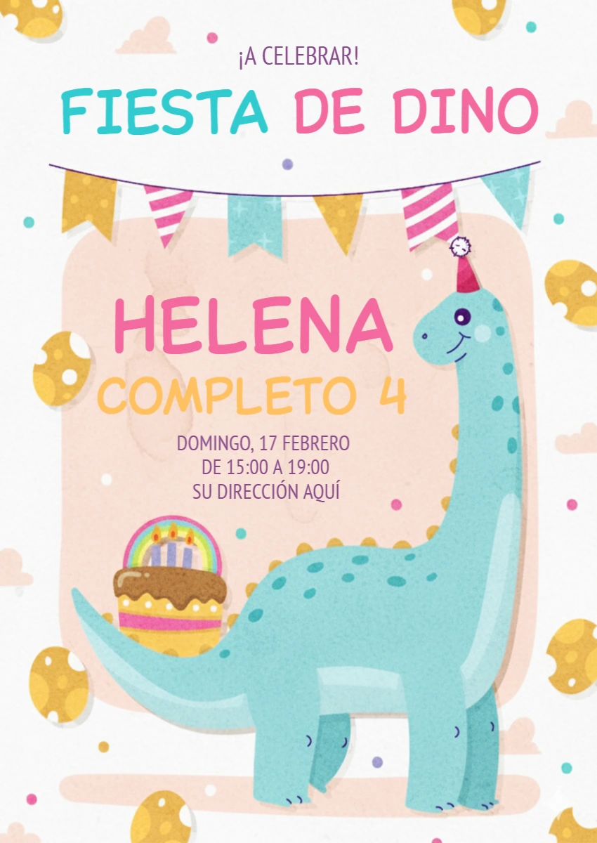 Invitación de Cumpleaños Dinosaurio Lindo para Editar