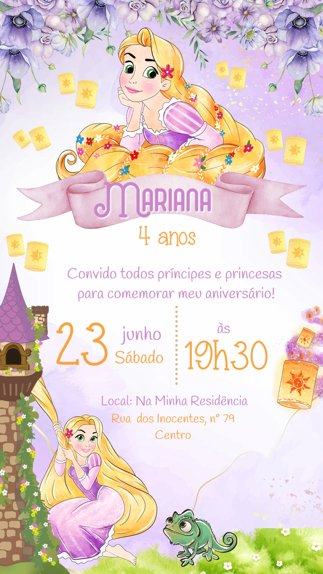 Convite de Aniversário Enrolados com Rapunzel para Editar
