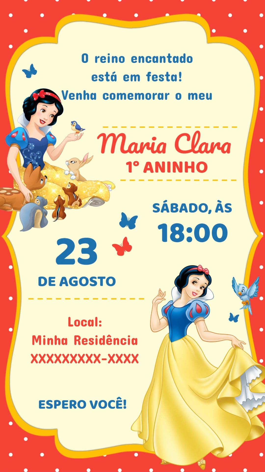 Convite Aniversário Branca de Neve para Editar Online