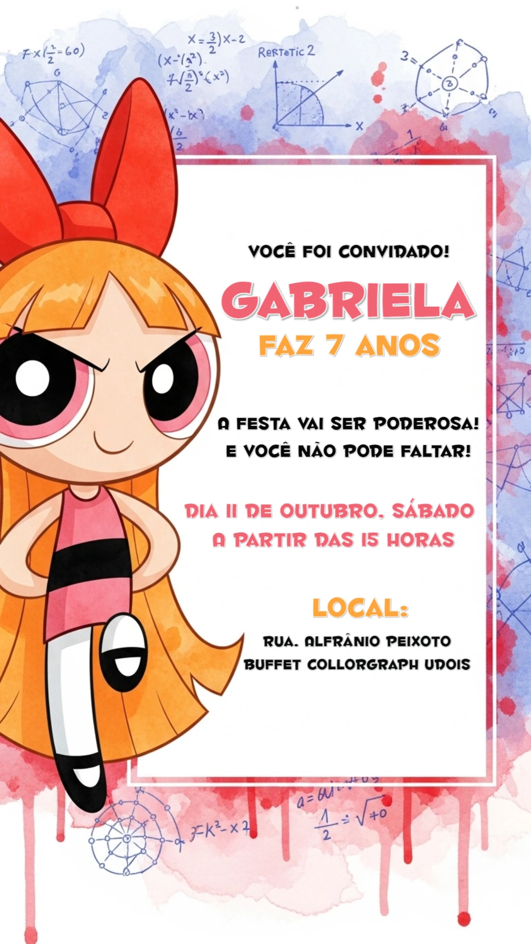 Convite Aniversário Meninas Super Poderosas para Editar Online