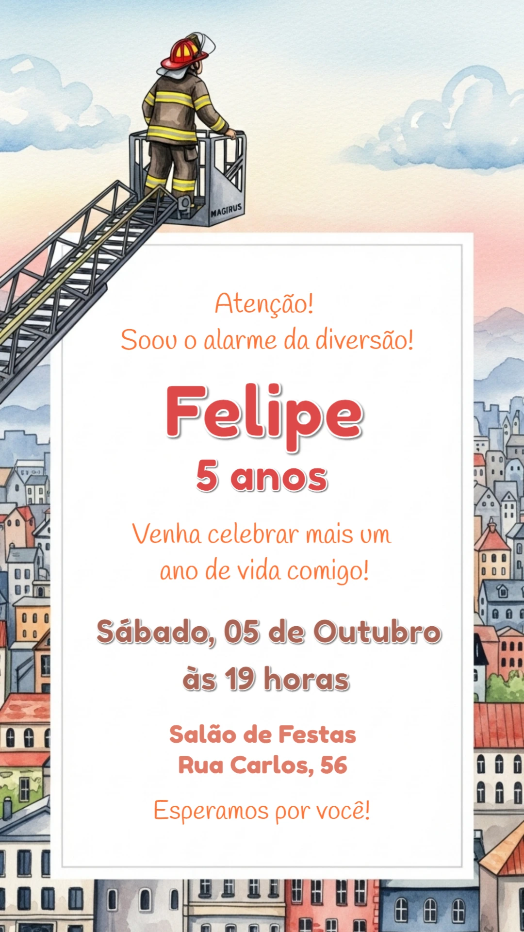 Convite de Aniversário Bombeiro para Editar Online