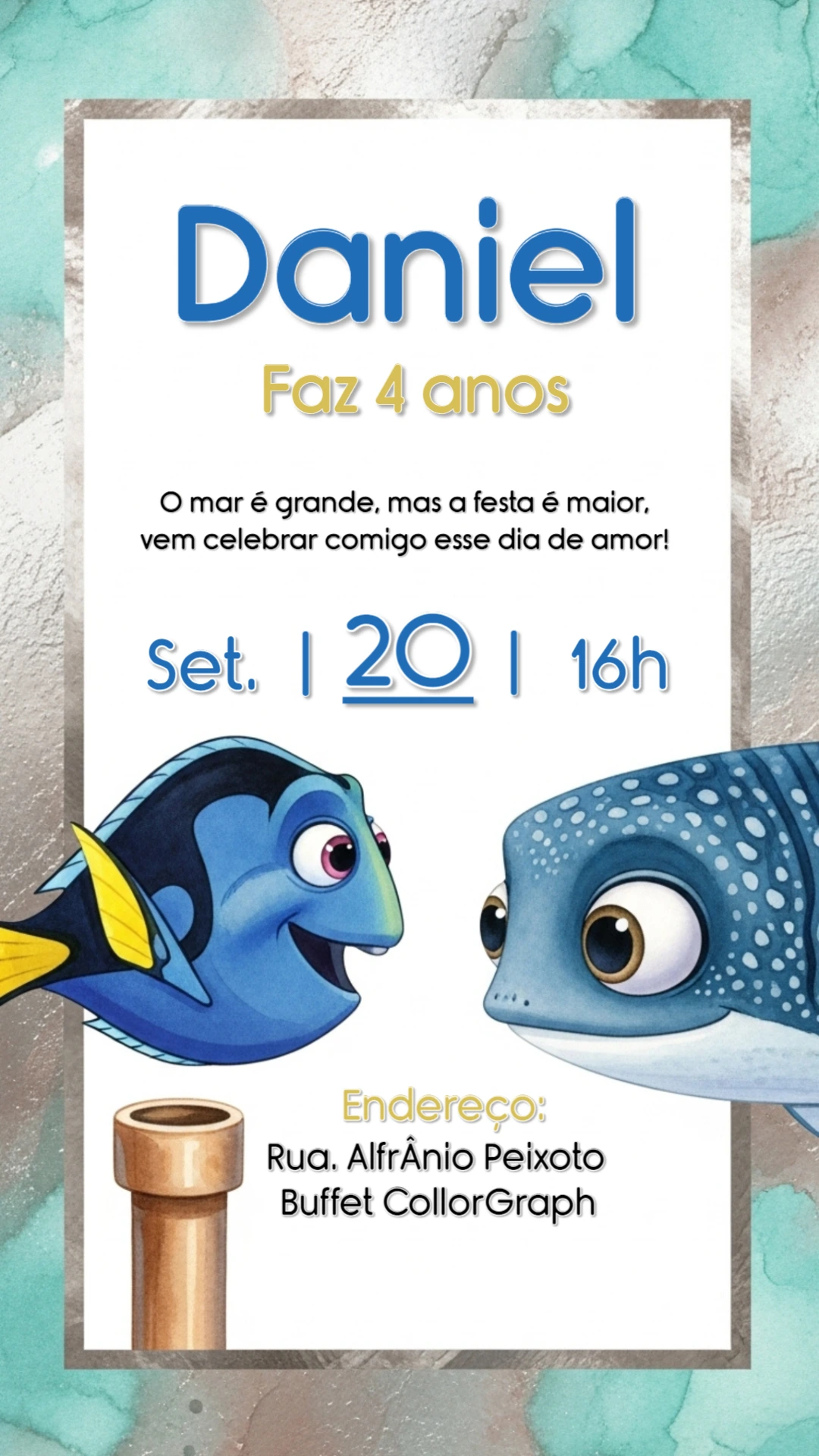 Convite Aniversário Procurando Dory e Nemo para Editar Online