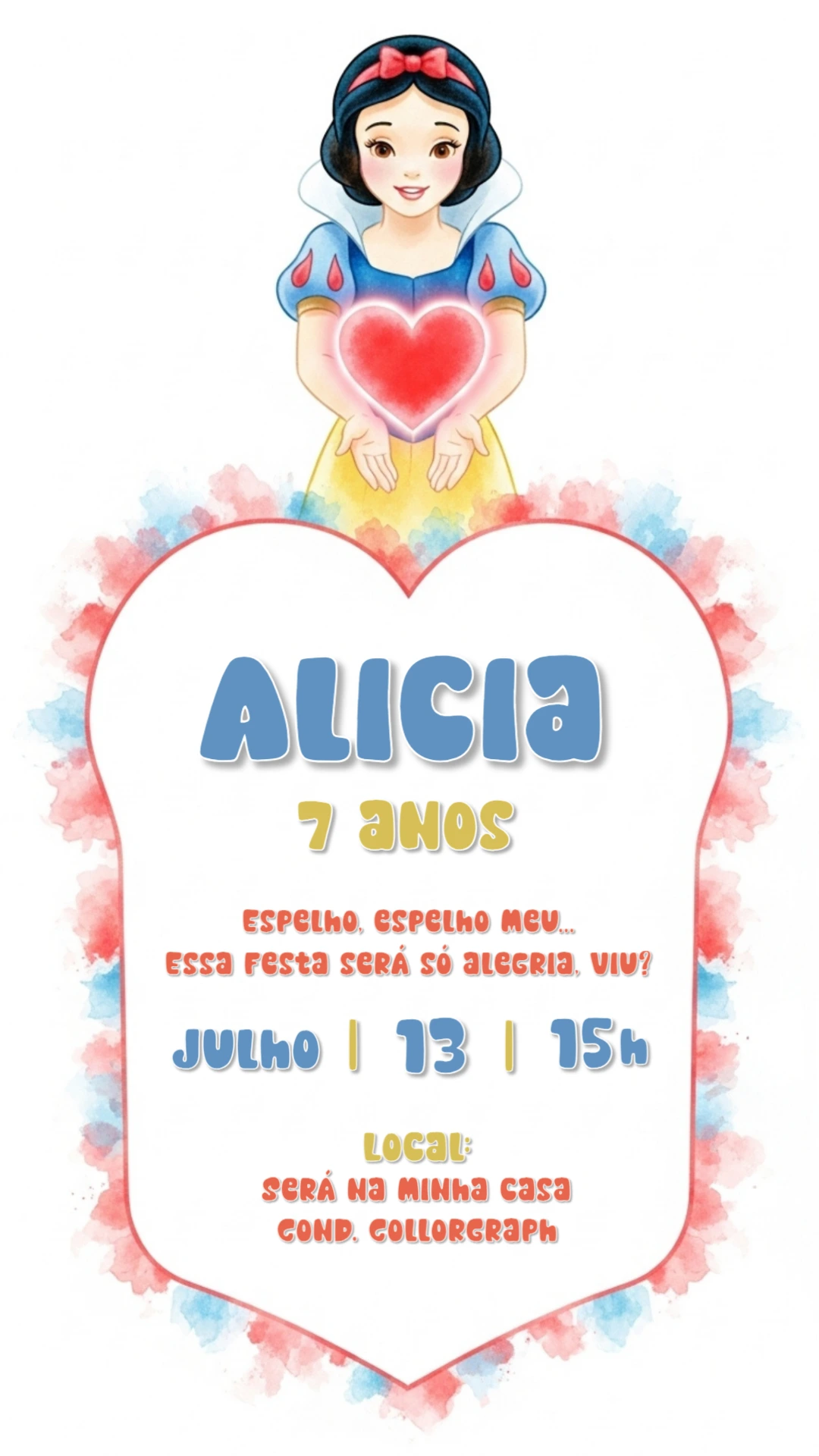 Convite de Aniversário Branca de Neve para Editar Online