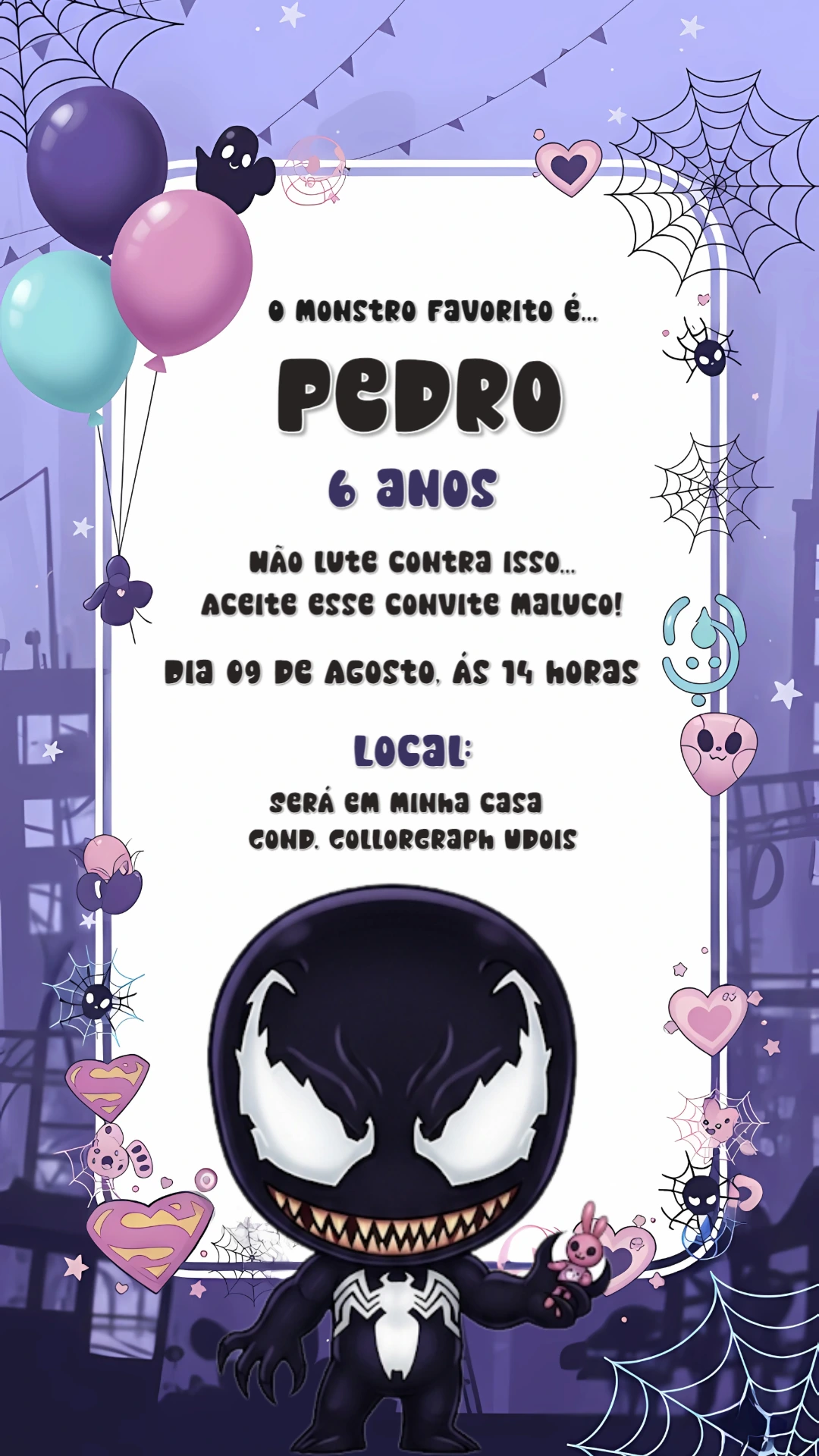 Convite Aniversário Venom Monstrinho para Editar Online