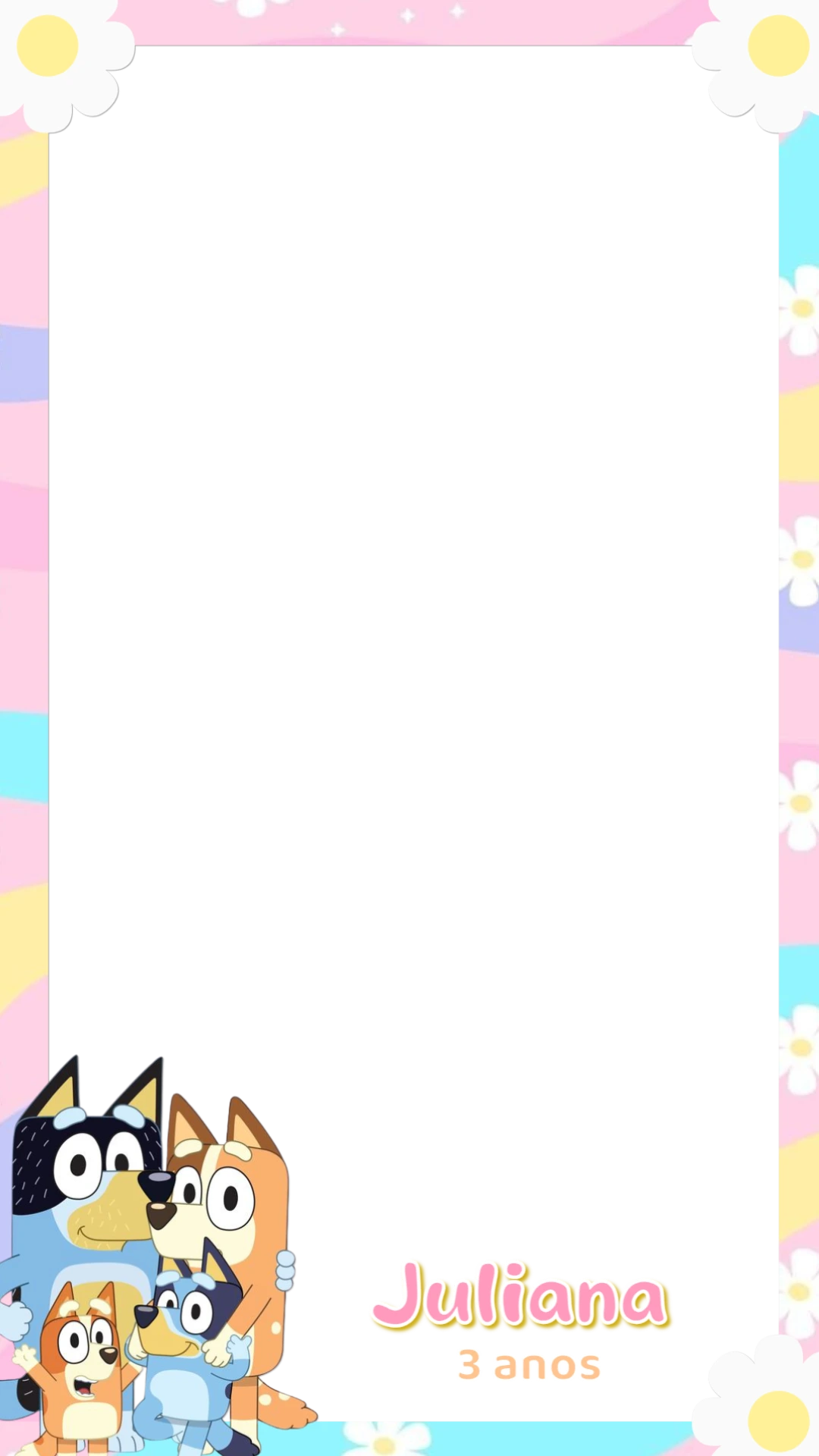 Moldura de Aniversário Bluey e Família para Editar Online