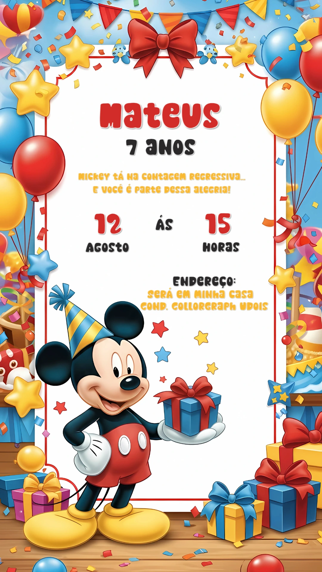 Convite de Aniversário Mickey Mouse para Editar Online