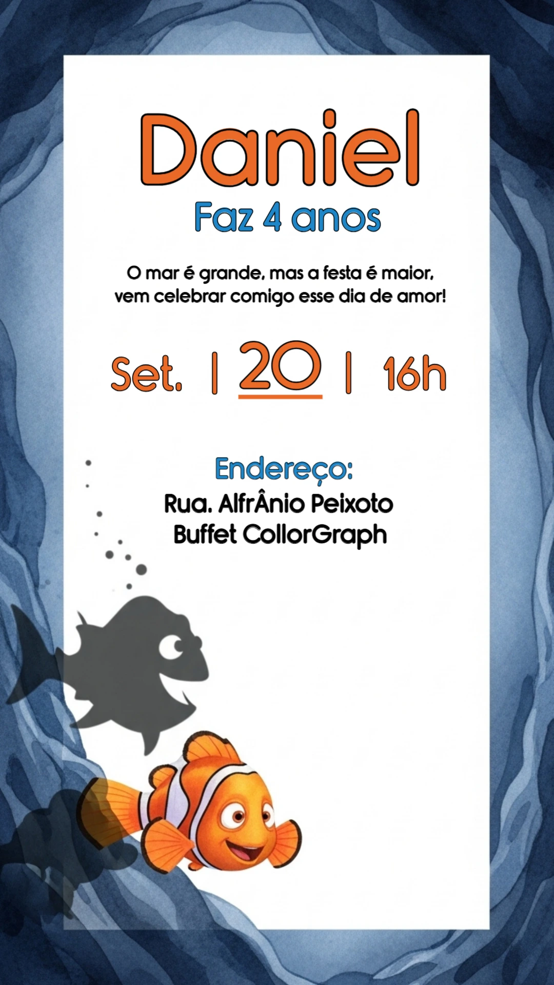 Convite Aniversário Procurando Nemo para Editar Online