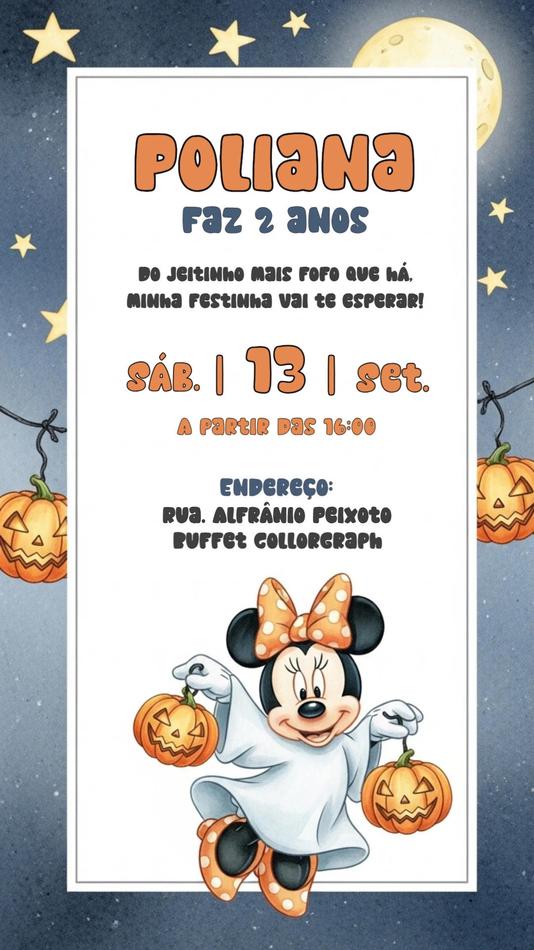 Convite de Aniversário Minnie Halloween para Editar Online