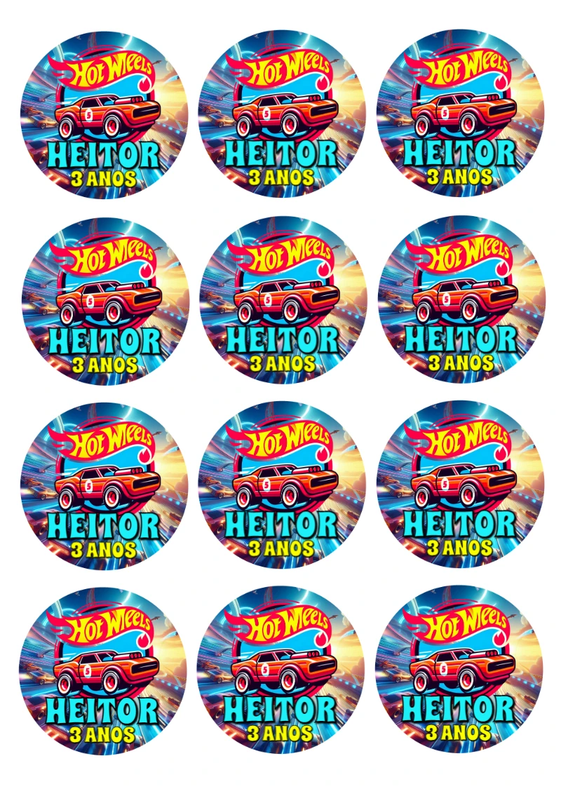 Adesivo Redondo Hot Wheels para Aniversário para Editar Online