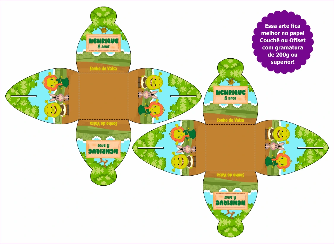 Caixa Festa Shrek com Personagens para Editar e Imprimir