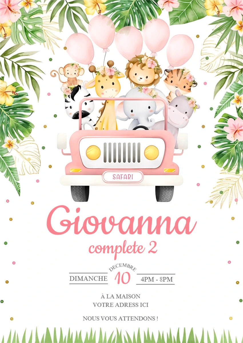 Invitation Anniversaire Safari Animaux Mignons | Modèle à Modifier