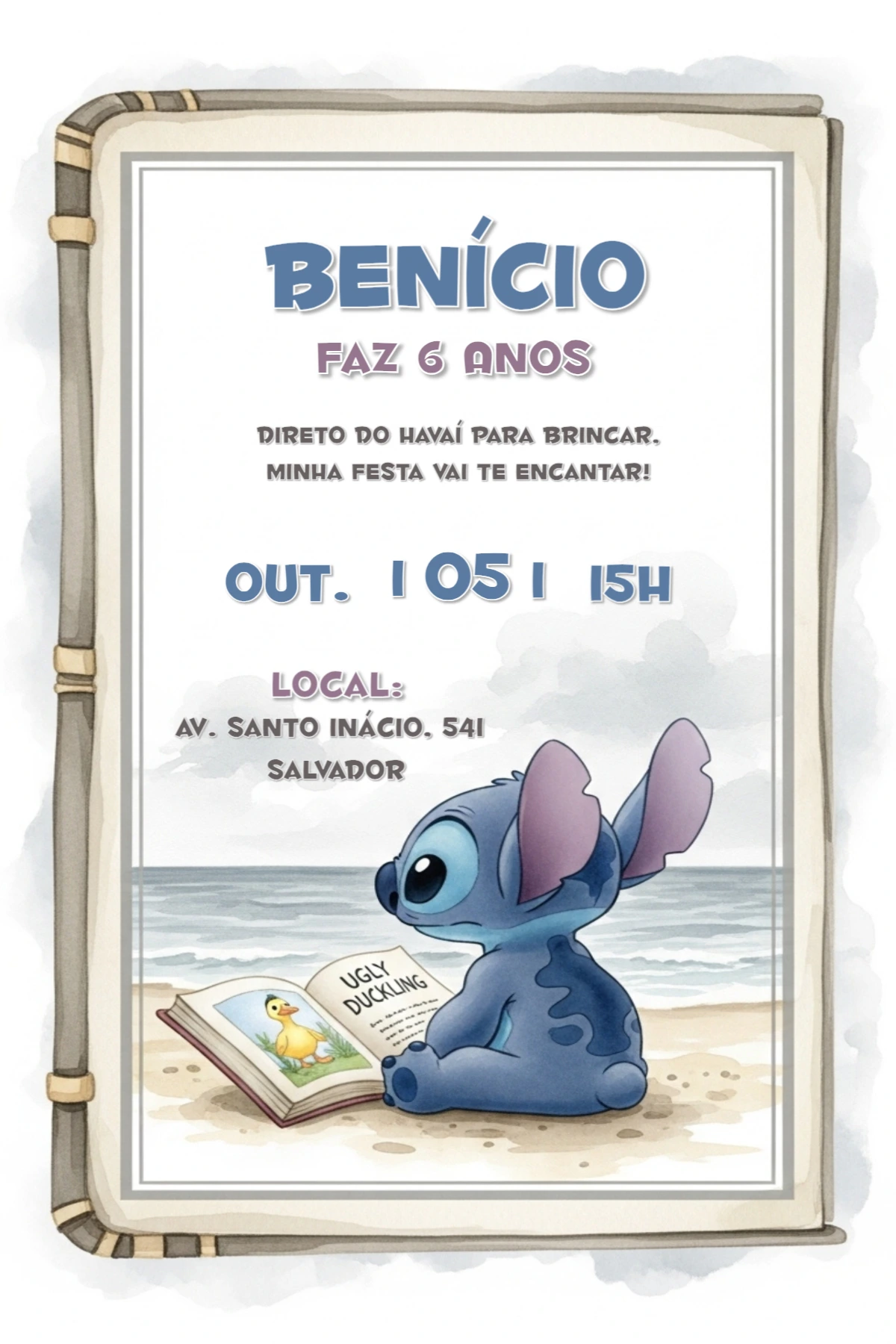 Convite de Aniversário Stitch Editável para Imprimir e Enviar