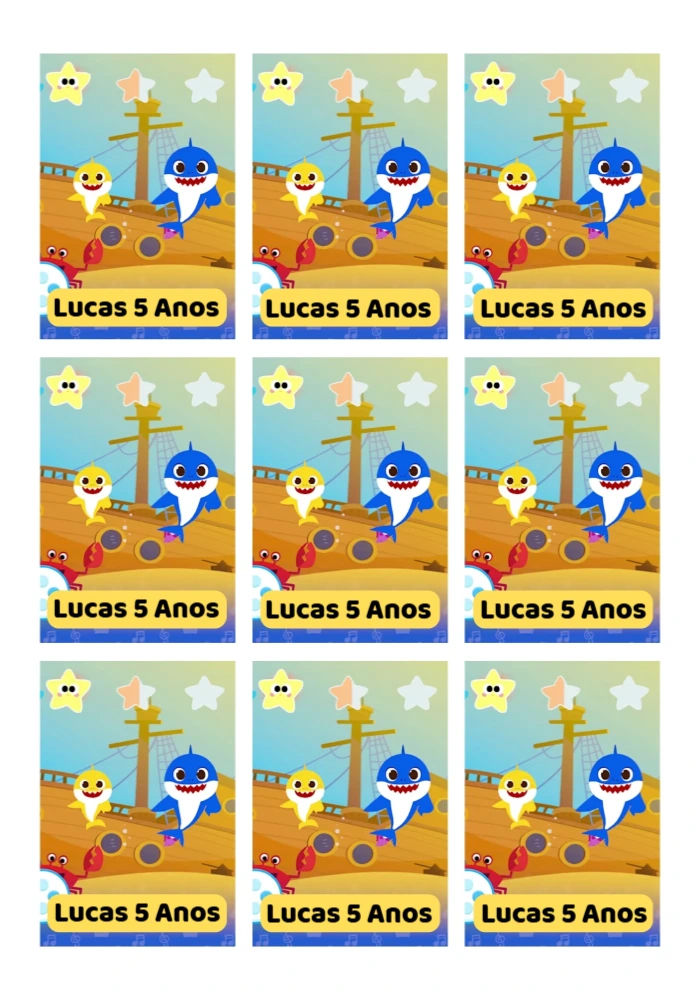 Tag de Aniversário Baby Shark Pirata para Editar Online