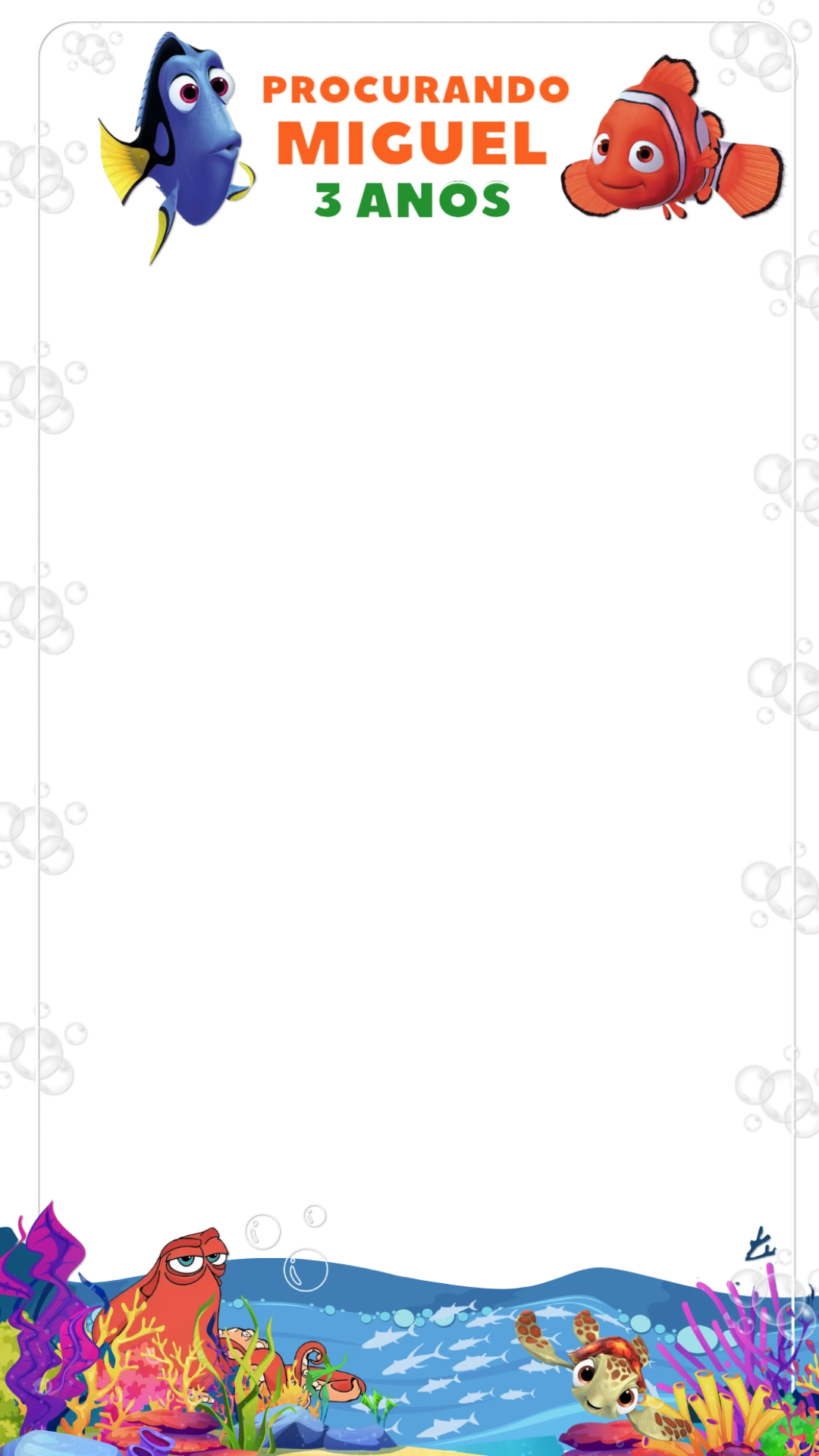 Moldura Aniversário Procurando Nemo para Story Editável Online
