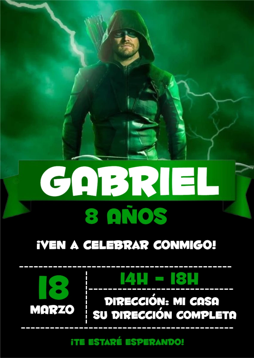 Invitación de Cumpleaños Flecha Verde para Editar Online