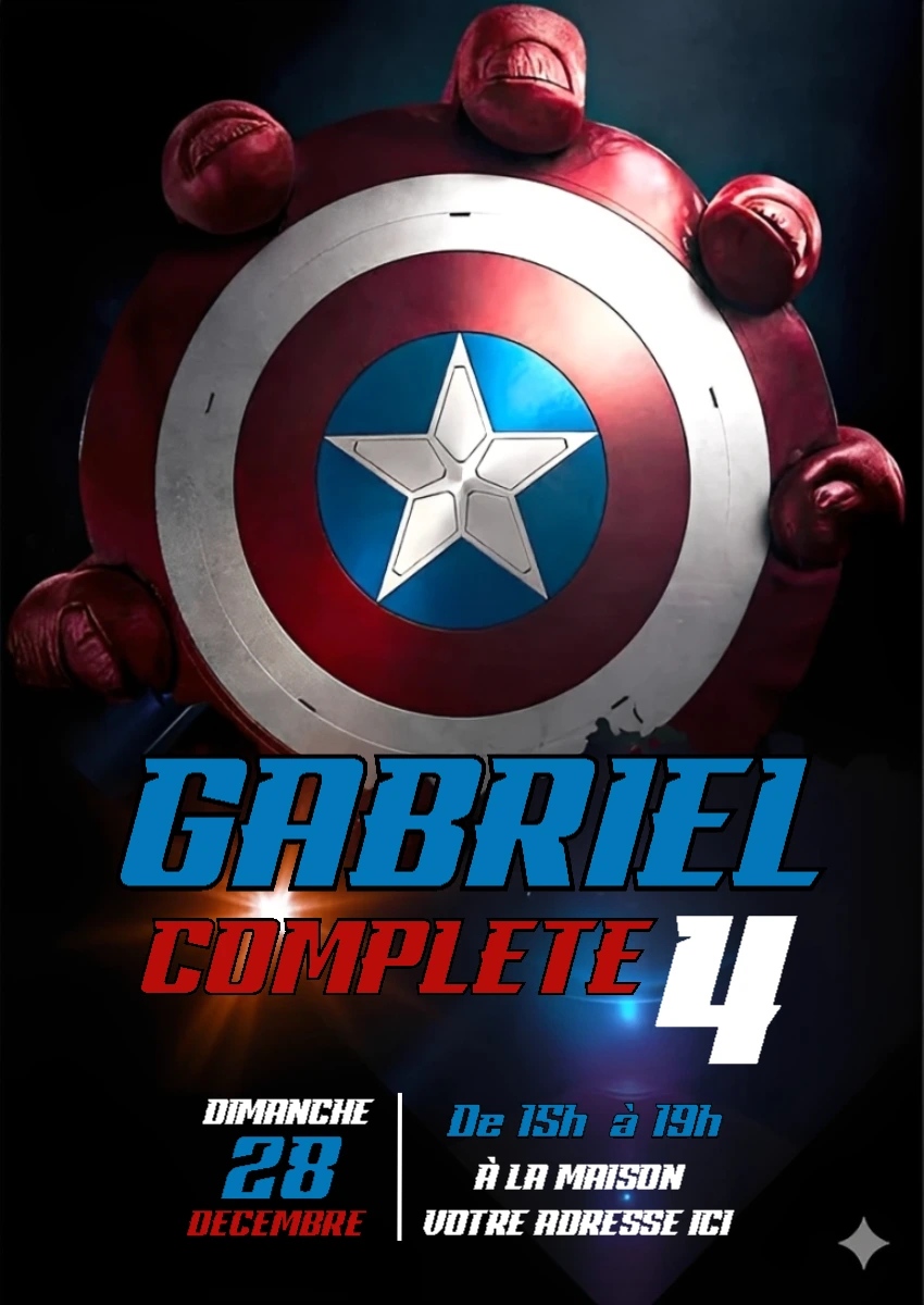 Invitation Anniversaire Captain America à Modifier en Ligne