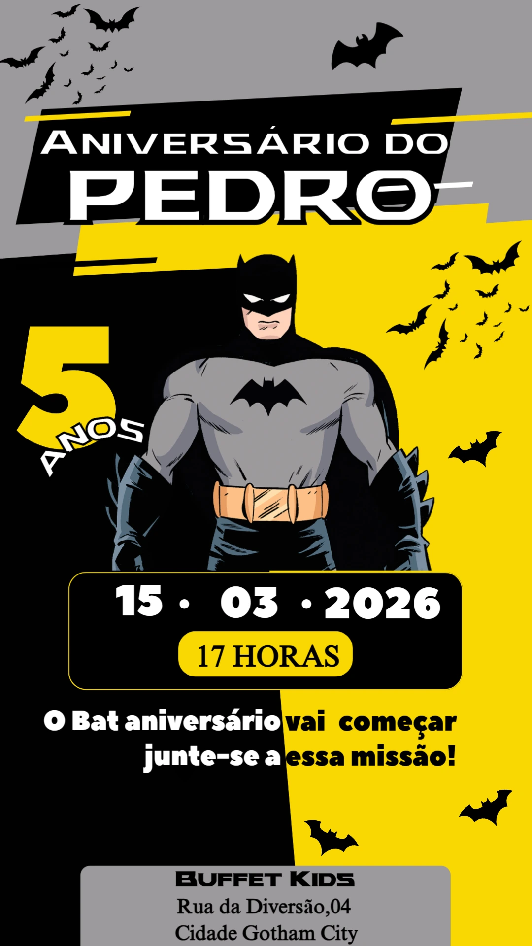 Convite de Aniversário Batman Editável Online