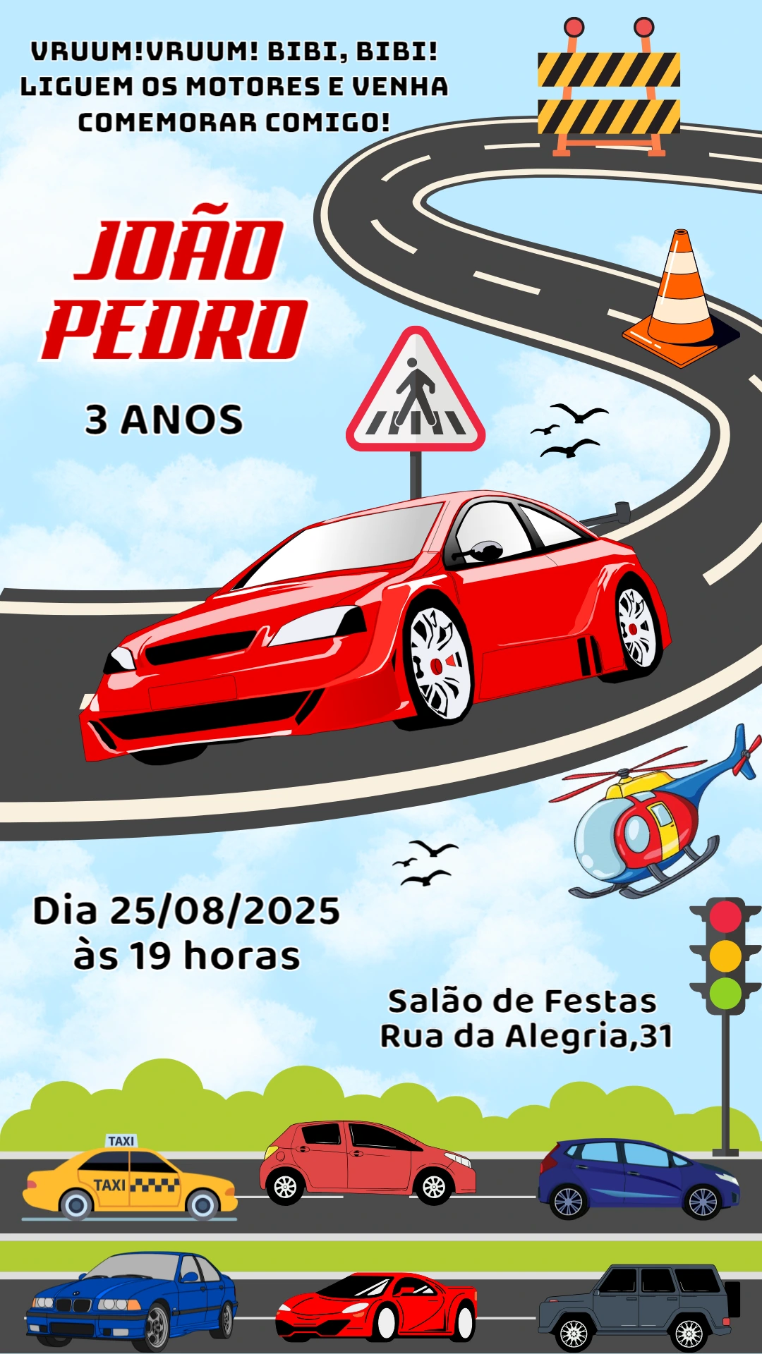 Convite de Aniversário Carros Esportivos para Editar Online