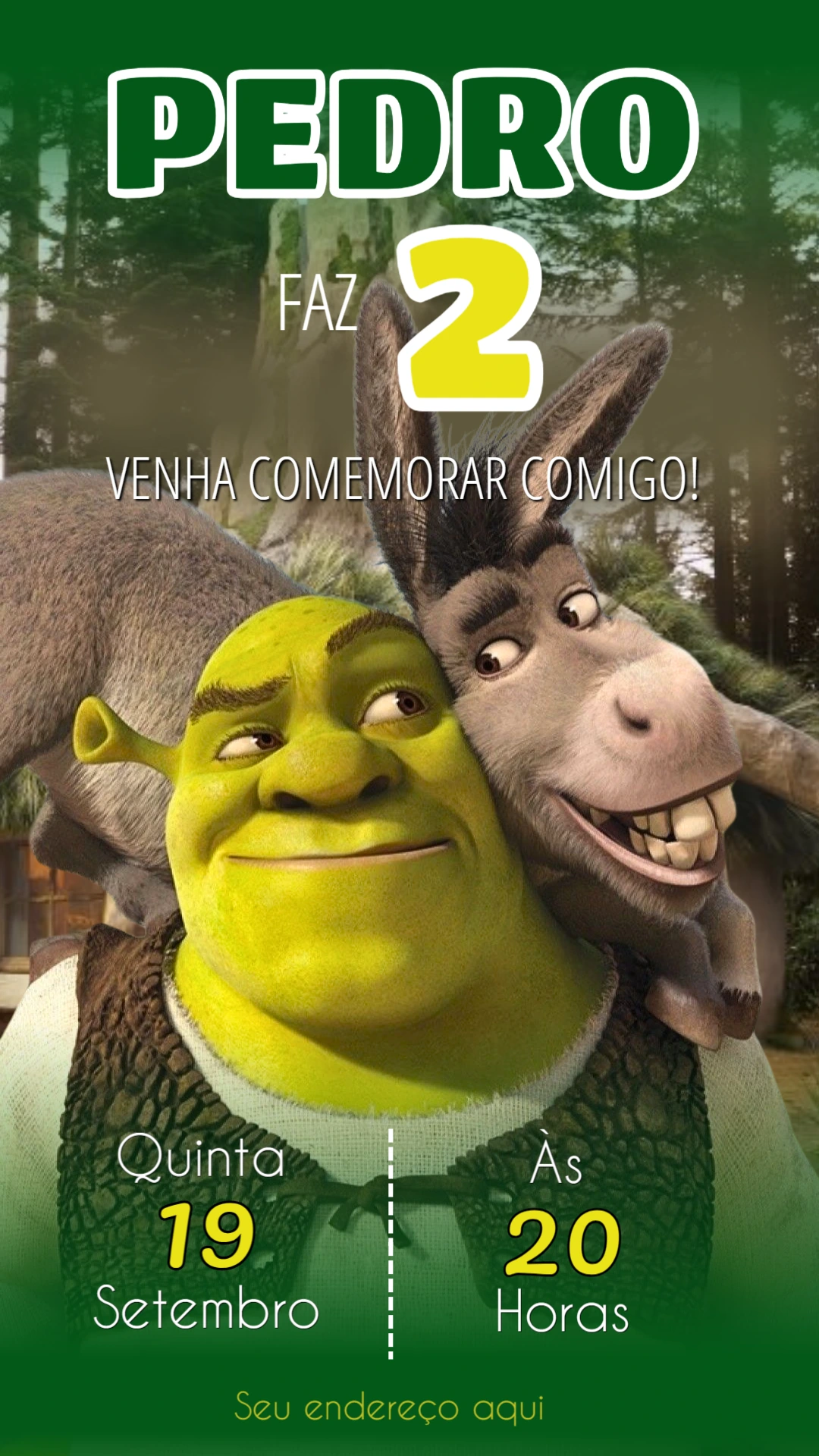 Convite de Aniversário Shrek para Editar Online e Imprimir
