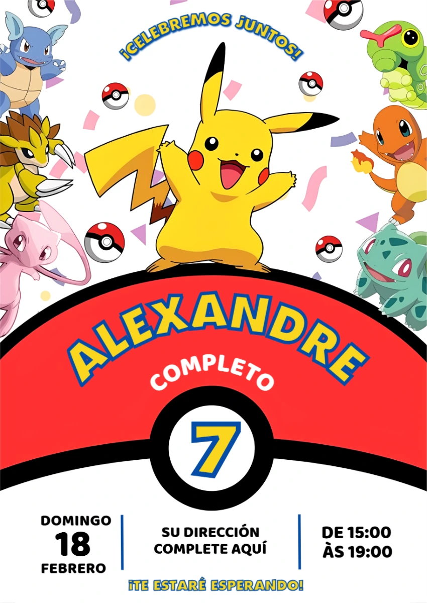 Invitación Digital de Cumpleaños de Pikachu Modelo Editable