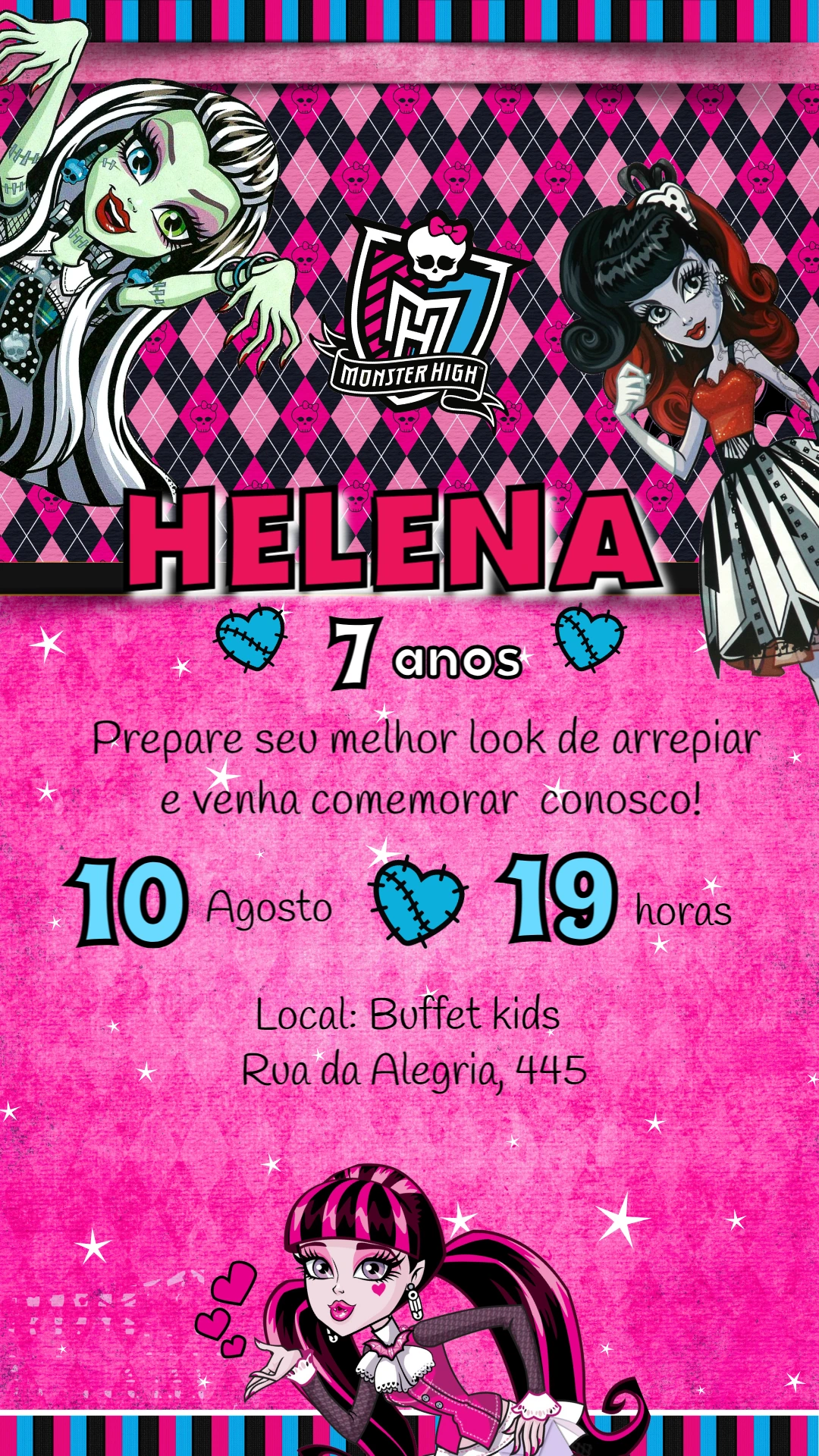 Convite de Aniversário Monster High para Editar Online