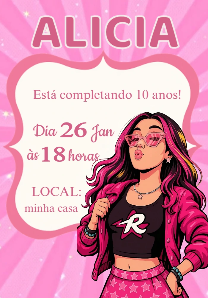 Convite de Aniversário Emily Vick Dos Rosa para Editar Online