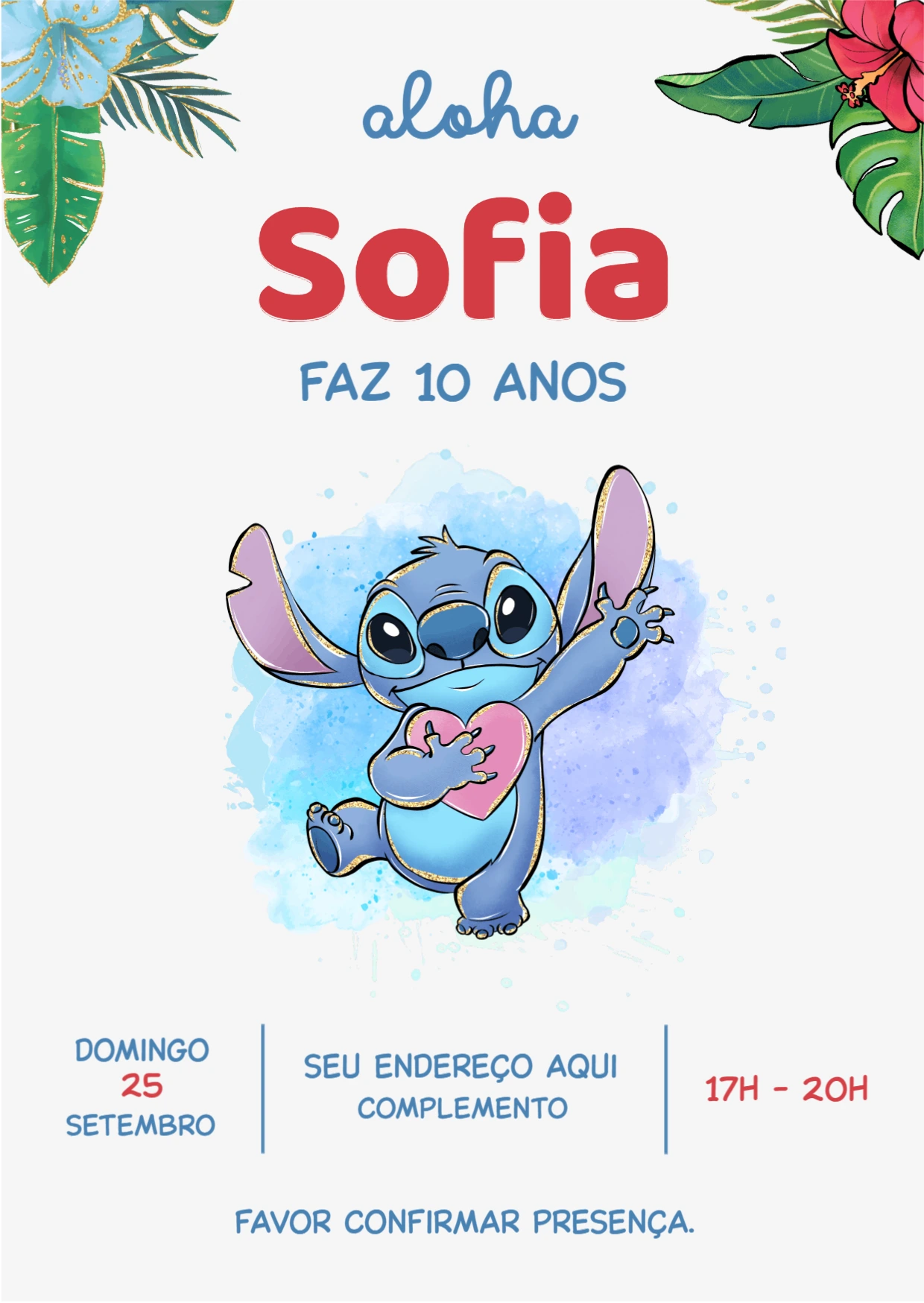 Convite de Aniversário Stitch para Editar Online