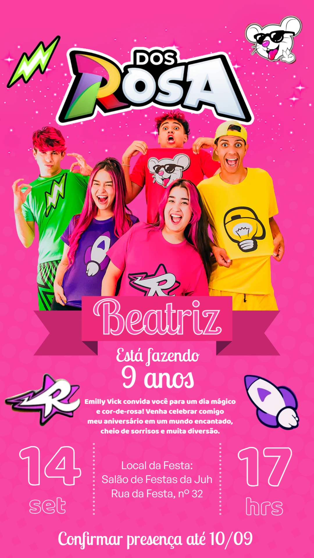 Convite Aniversário Dos Rosa Emilly Vick para Editar Online