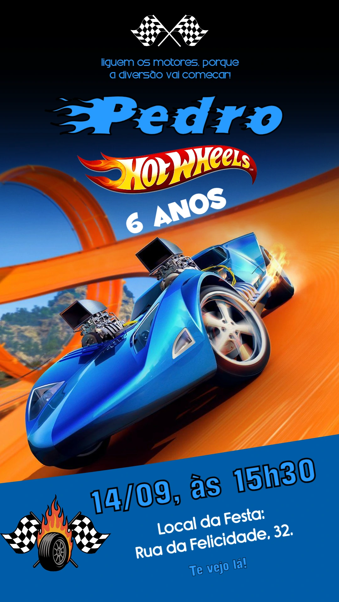 Convite de Aniversário Hotwheels Carros para Editar Online