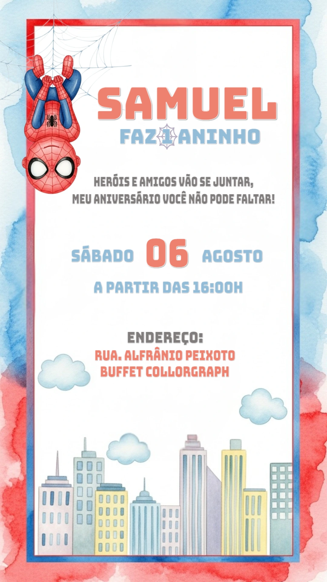 Convite de Aniversário Homem Aranha para Editar Online