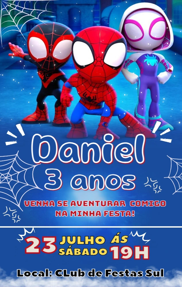 Convite Aniversário Spidey e Seus Amigos para Editar Online