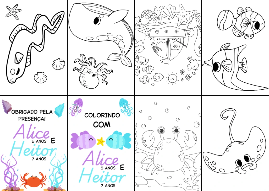 Mini Livro de Colorir Fundo do Mar para Editar Online