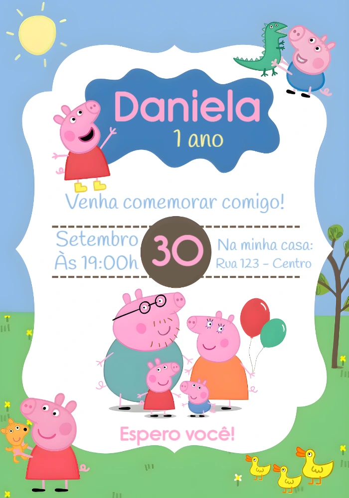 Convite Aniversário Peppa Pig para Editar Online