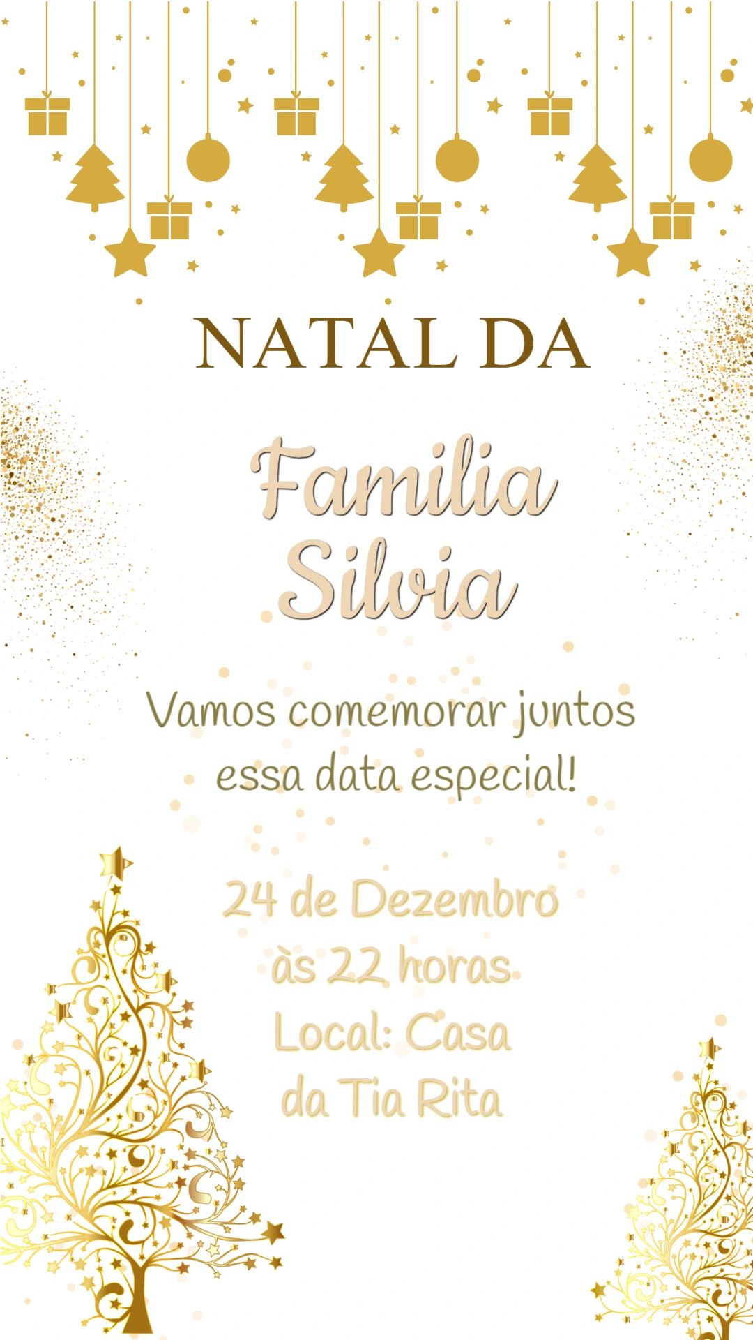 Convite de Natal Elegante Dourado para Editar Online