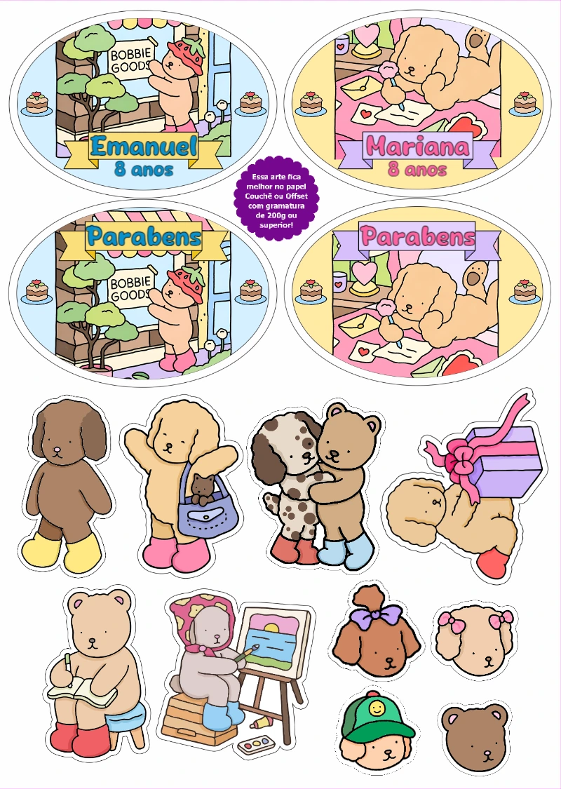 Topo de Bolo Bobbie Goods com Personagens para Editar Online