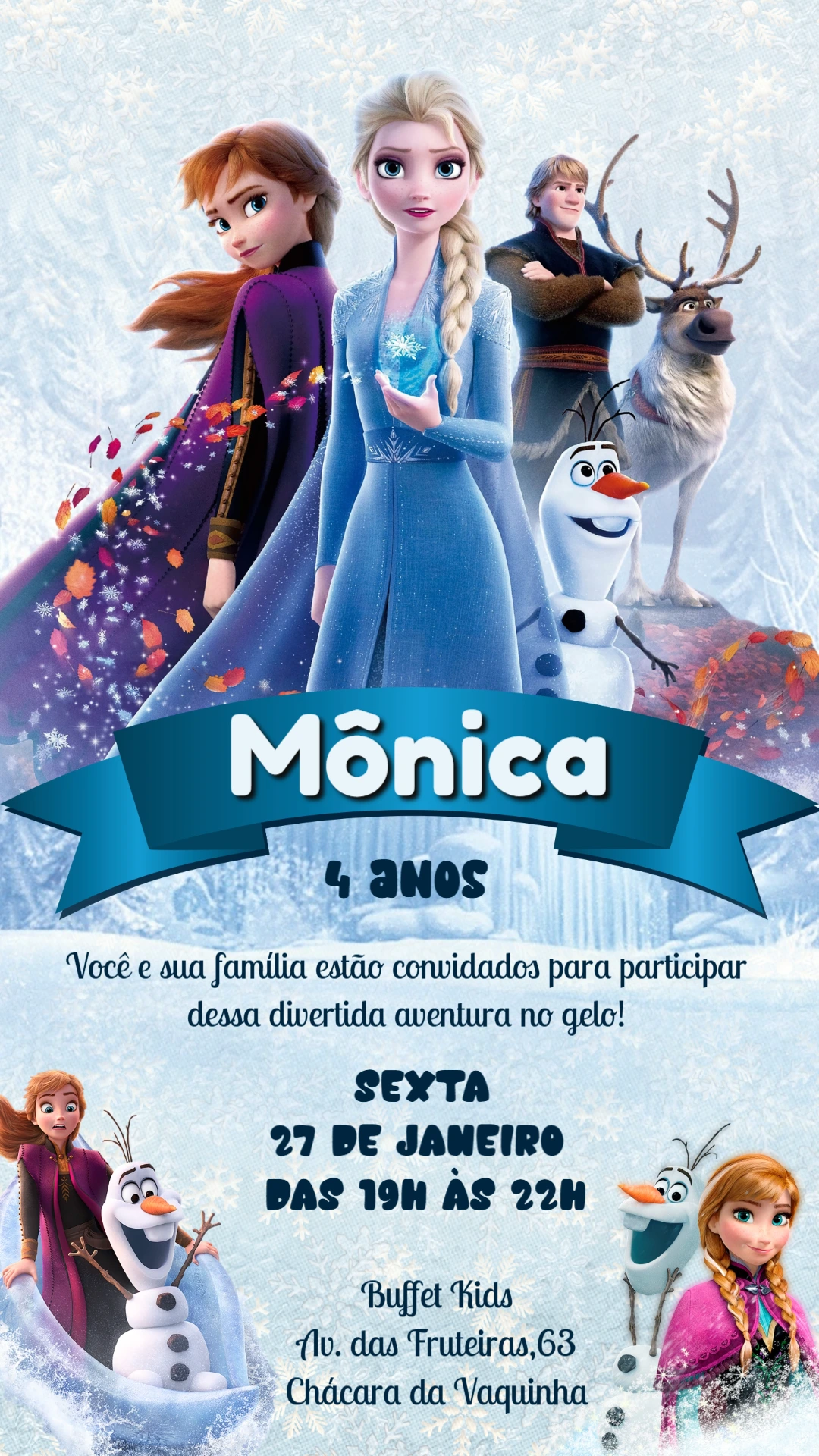 Convite de Aniversário Frozen 2 com Personagens para Editar