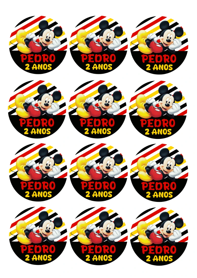 Adesivo Redondo Aniversário Mickey para Editar Online