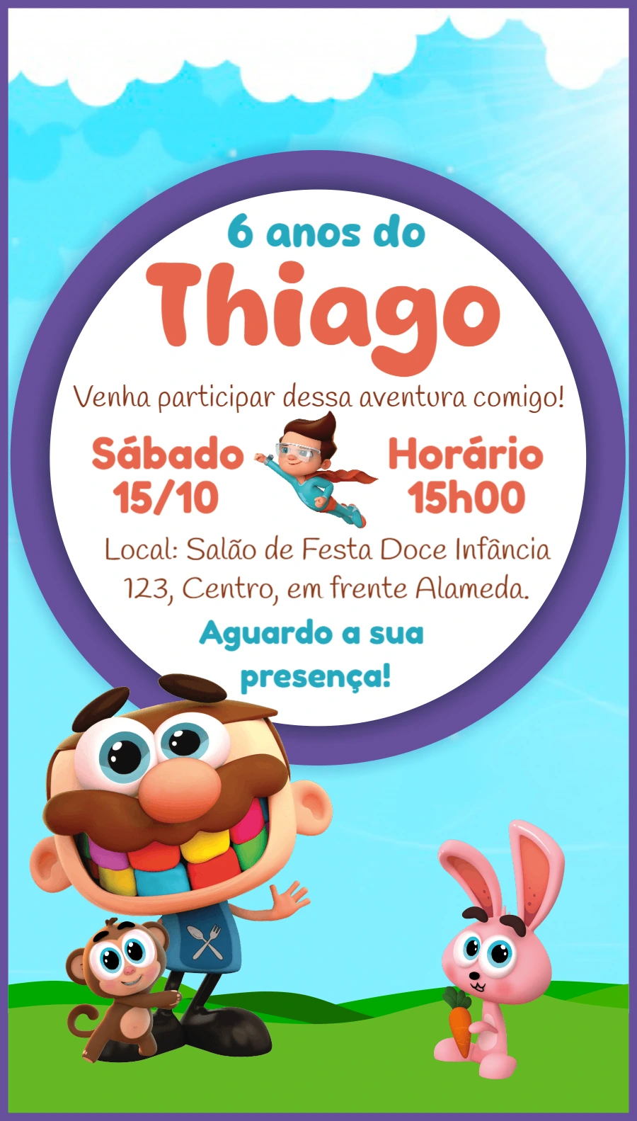 Convite Aniversário José Comilão com Personagens para Editar