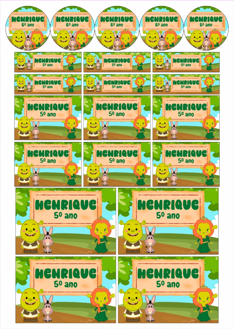 Kit de Etiquetas Escolares Shrek para Editar e Imprimir