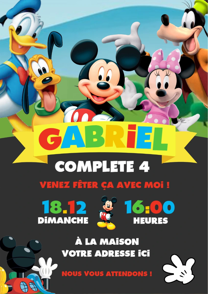 Invitation Anniversaire La Maison de Mickey à Modifier en Ligne