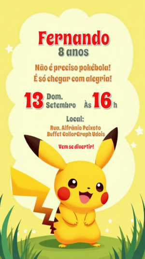 Convite aniversário Pikachu Pokémon