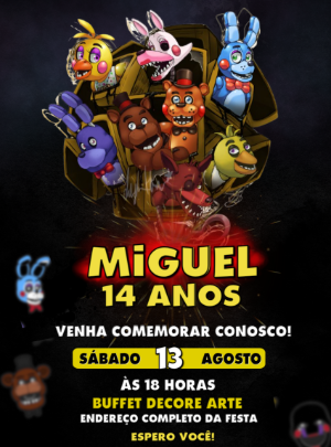 Convite Aniversário FNAF Five Night At Freddy's