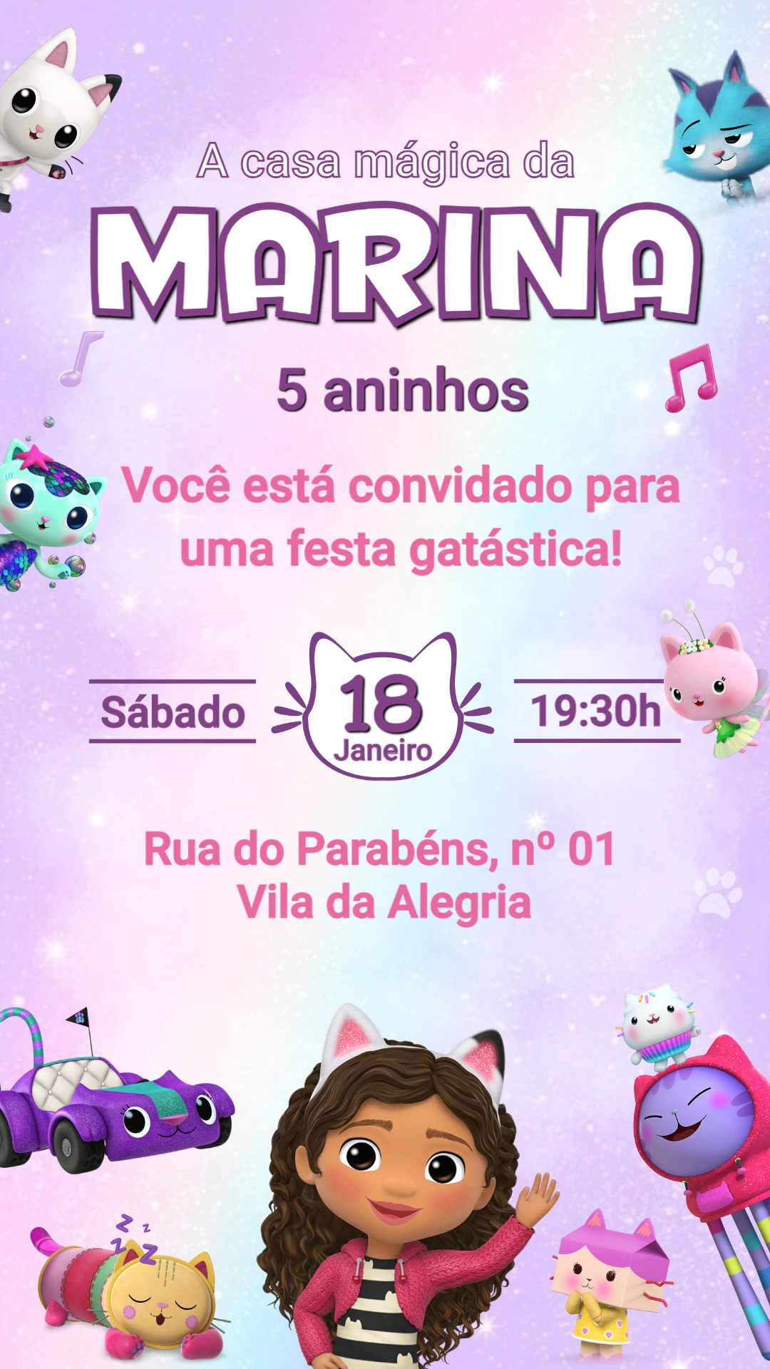 Convite A Casa Mágica de Gabby para Aniversário Editável Convite A Casa Mágica de Gabby para Aniversário Editável